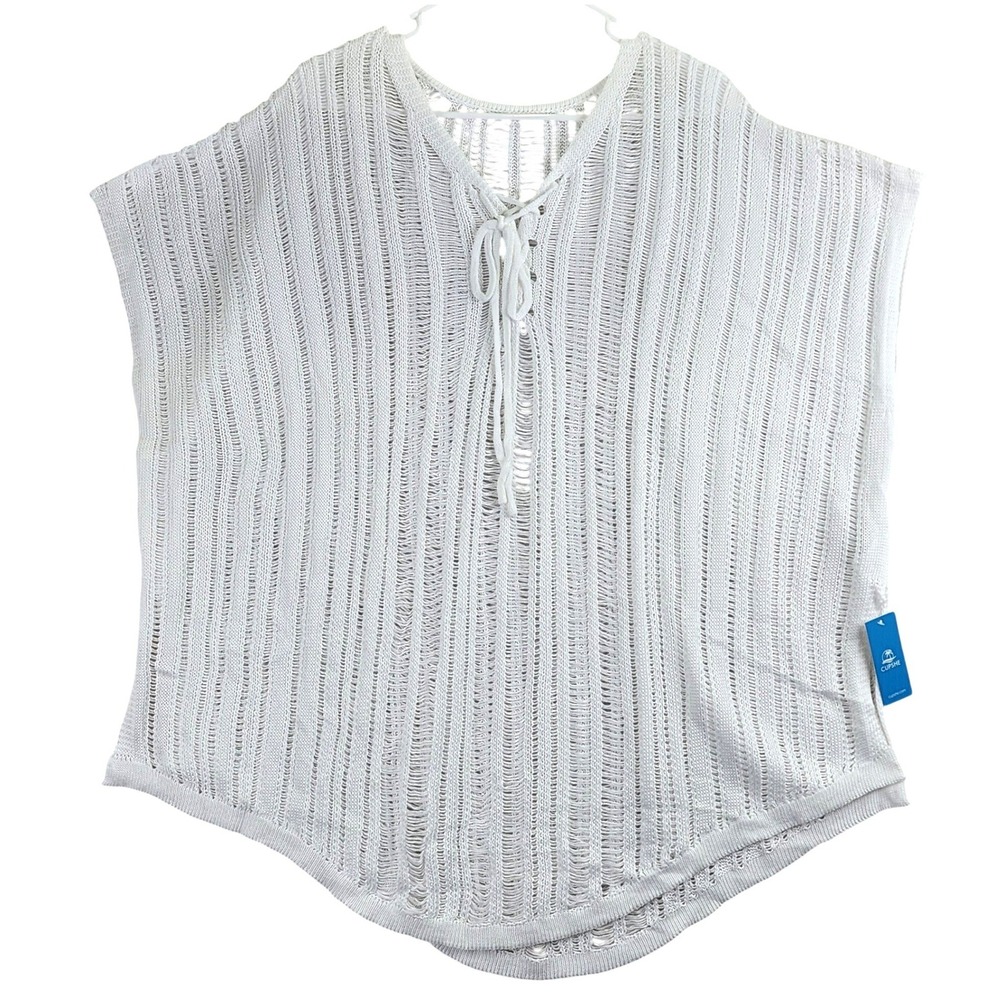 Cupshe Lace‎ Up V Neck Poncho Cover Up Womens One Size White Boho Beachwear